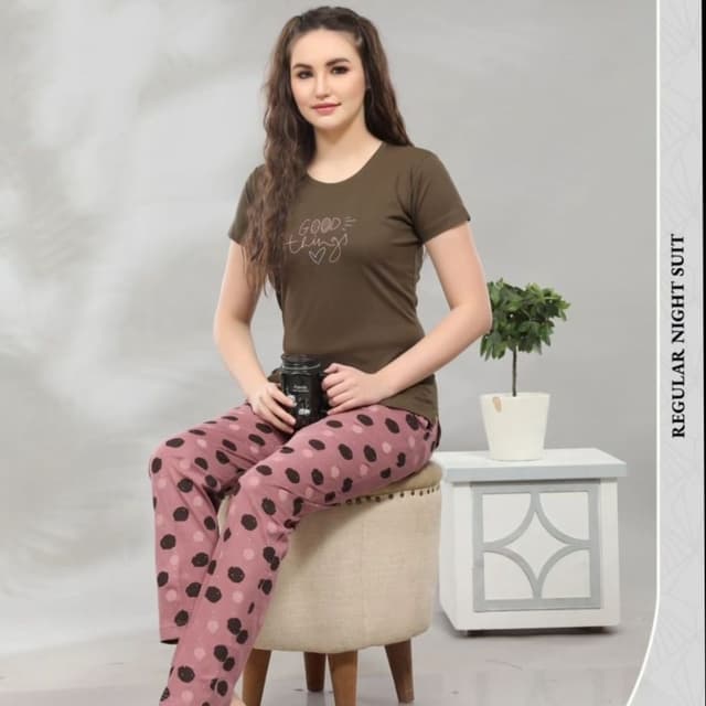 Olive green, Pink, Black Night Suit