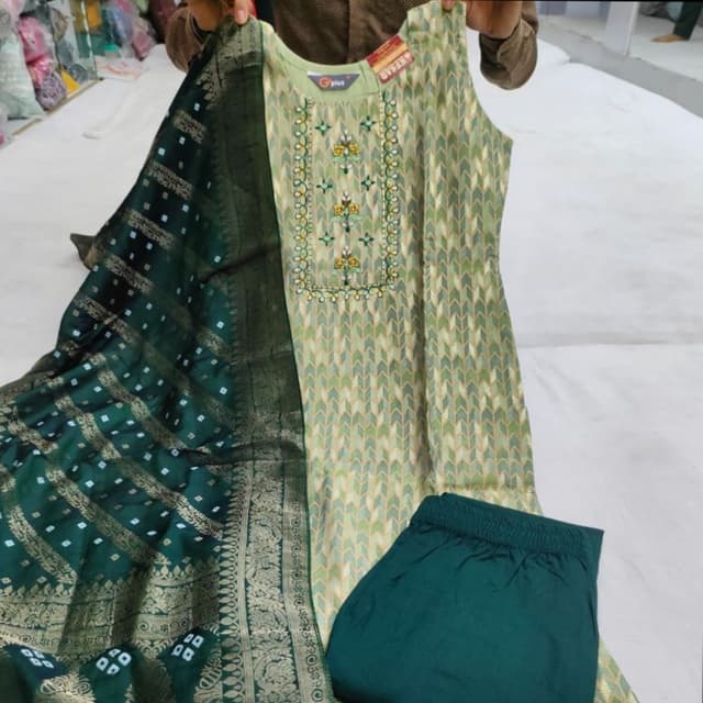 Green and Gold Kurta Set