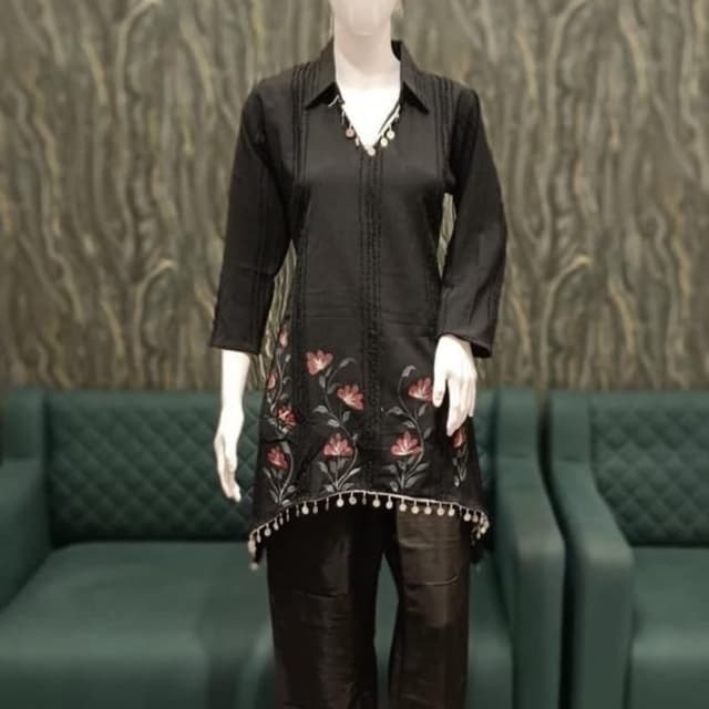 Black with Red and White accents Kurti with Pants