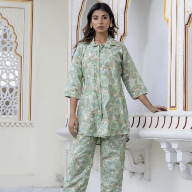 Mint Green, Beige, and Light Blue Pajama Set