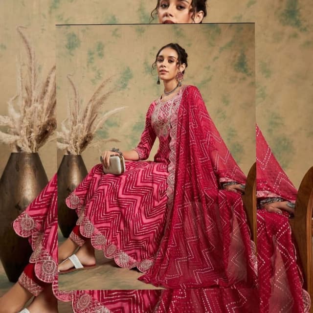 Red and Pink Salwar Kameez with Dupatta