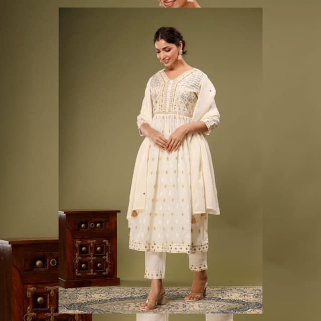 Ivory, Gold Salwar Kameez