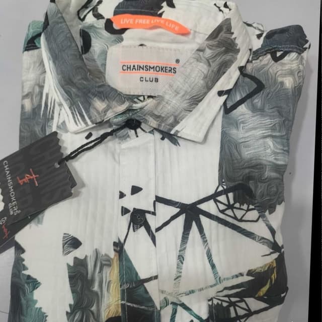 White, Gray, Black, and touches of green and yellow Shirt