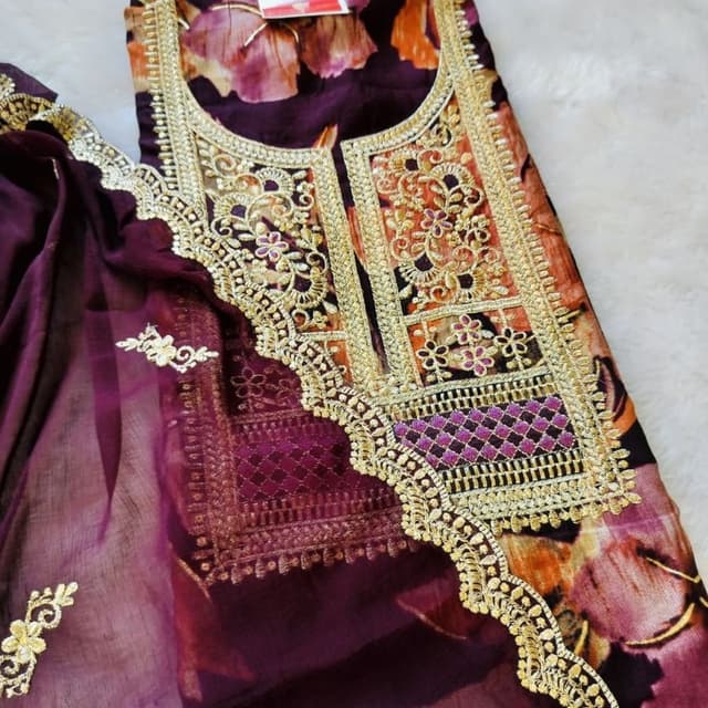 Burgundy, Gold, Orange, Purple Salwar Suit