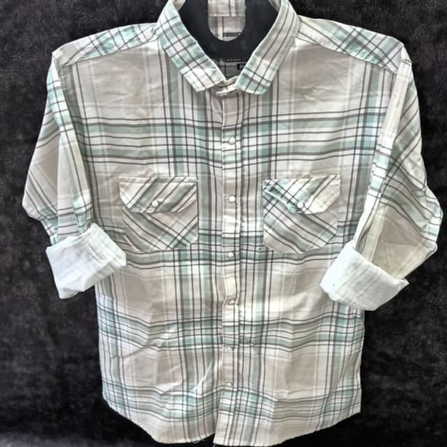 Beige, Mint Green, White, and Gray Shirt