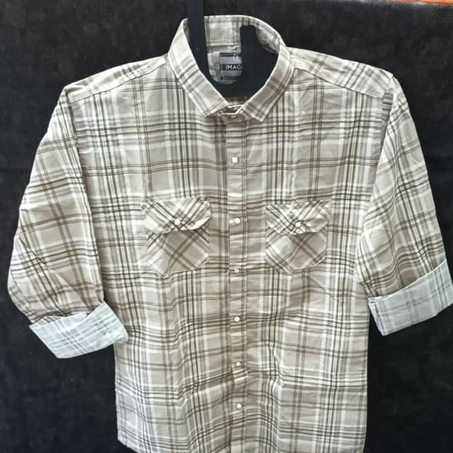 Beige, White, and Brown Shirt