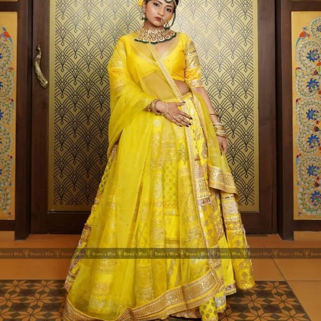 Yellow, Gold Lehenga Choli