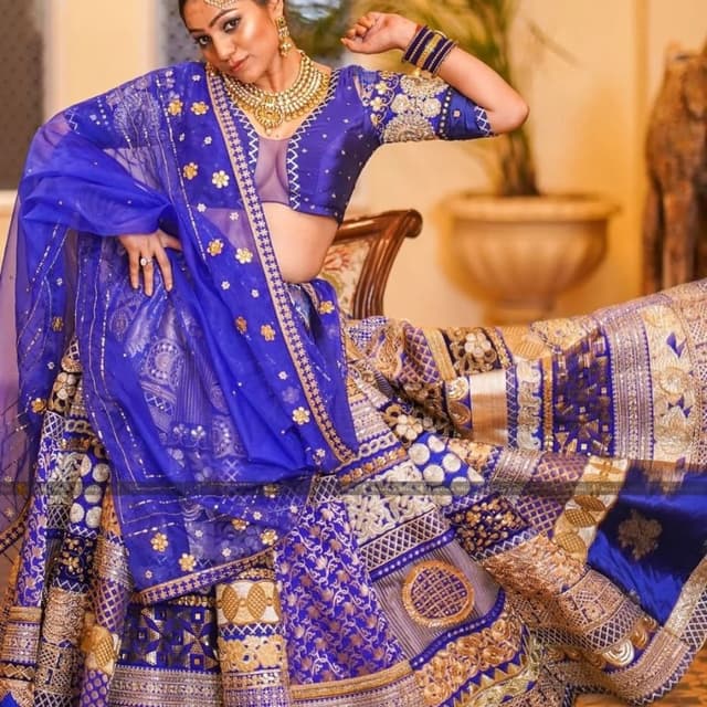 Royal Blue and Gold Lehenga Choli
