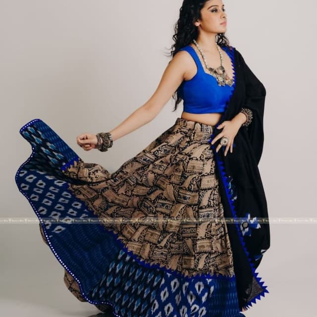 Blue, Black, and Beige Lehenga Choli