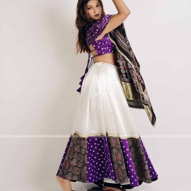 Purple, White, Black, Gold Lehenga Choli