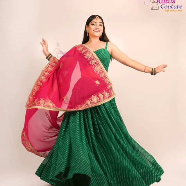 Green and Pink with Gold accents Lehenga Choli