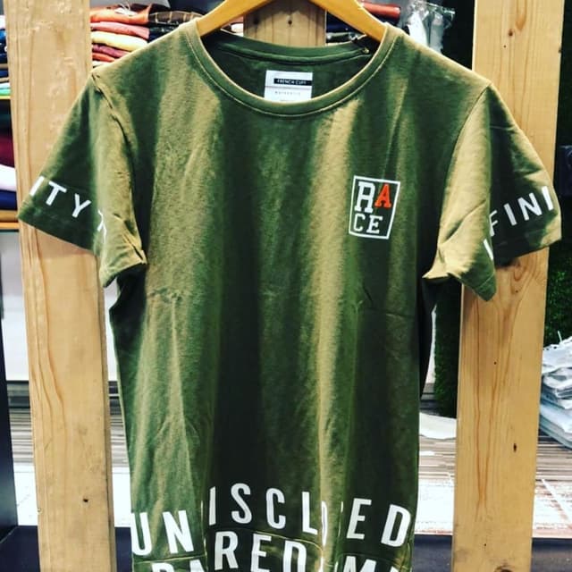 Olive Green, White, Red T-shirt