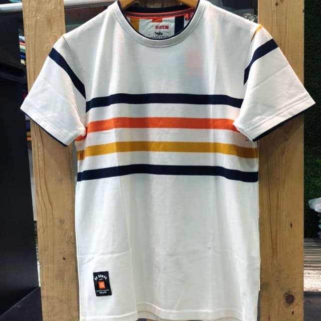 White, Navy, Orange, and Yellow T-shirt