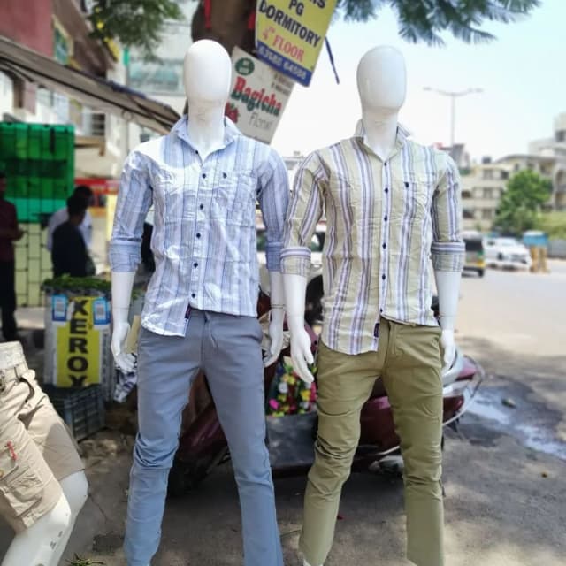 Blue, White, and Khaki Shirt and Pants