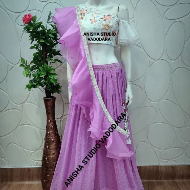Lavender, White, Peach Lehenga Choli