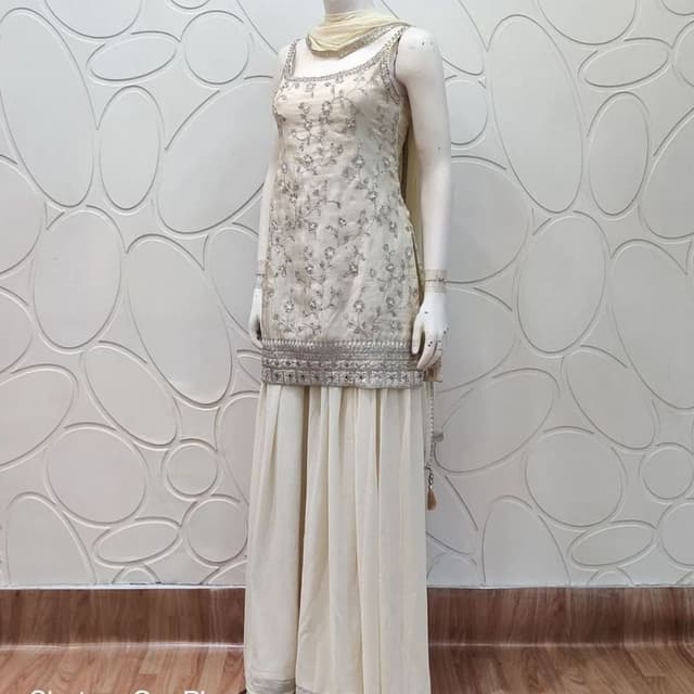 Ivory and Silver Sharara Suit