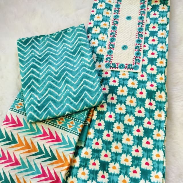 Teal, White, Orange, Pink Unstitched Suit