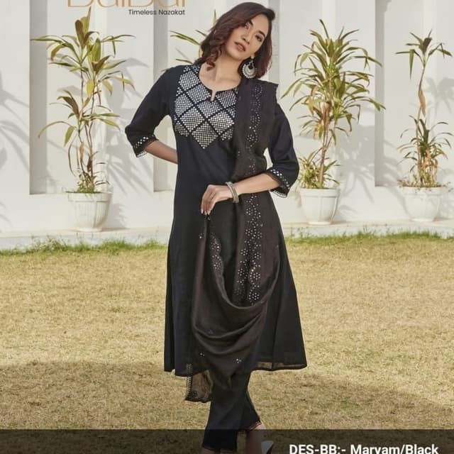 Black and Silver Kurta with Pant and Dupatta