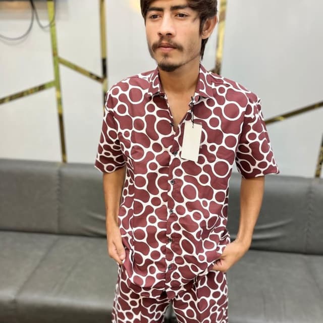 Burgundy and White Shirt and Shorts Set