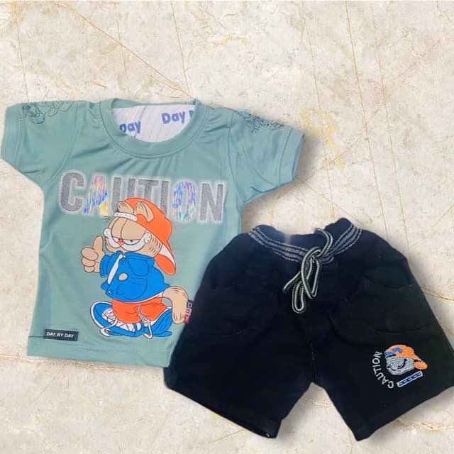 Blue, Black, Orange, White T-shirt and Shorts set