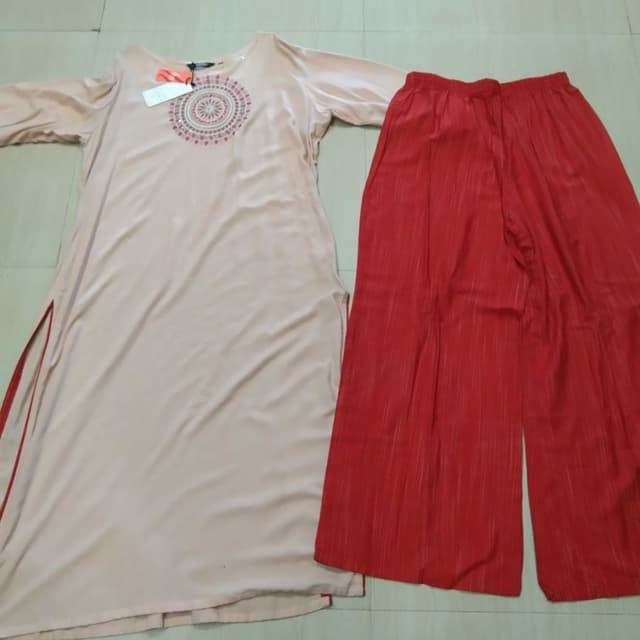 Peach and Red Kurta and Palazzo Set