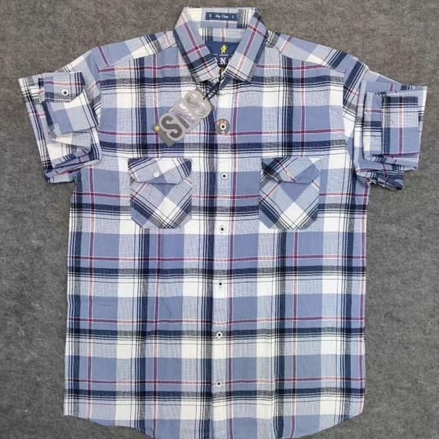 Light Blue, White, Navy Blue, and Burgundy Shirt