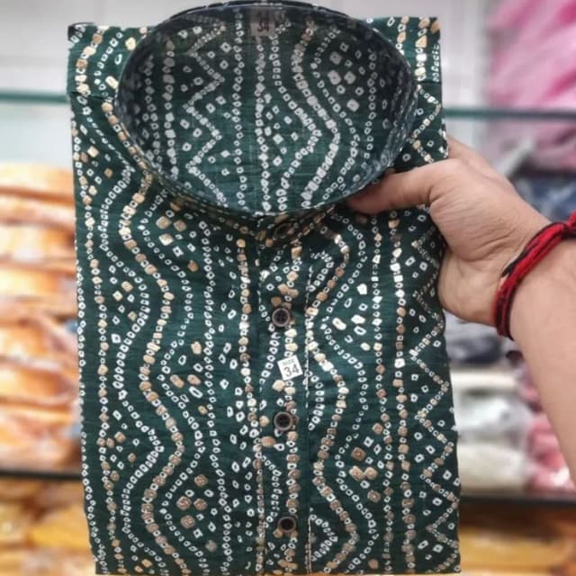 Dark Green, Gold, White Kurta