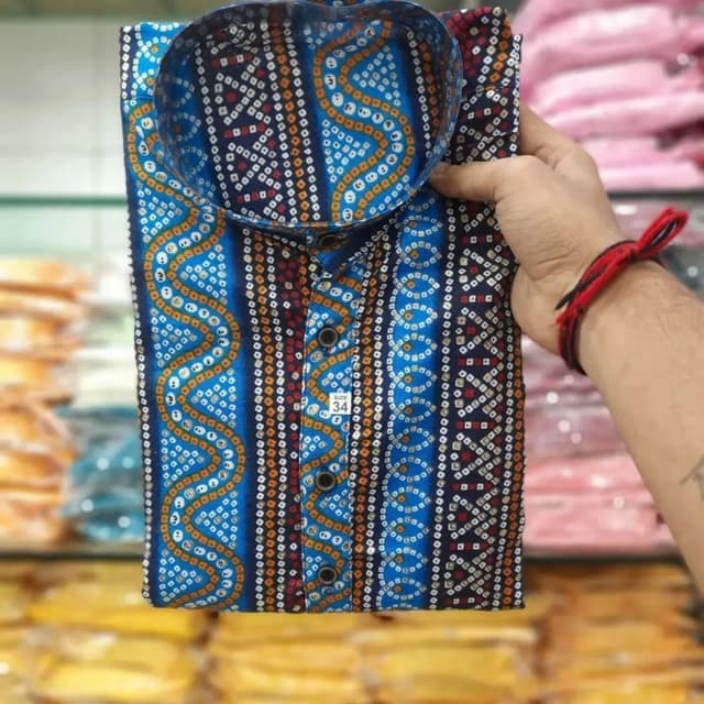 Blue, white, orange, and maroon Shirt