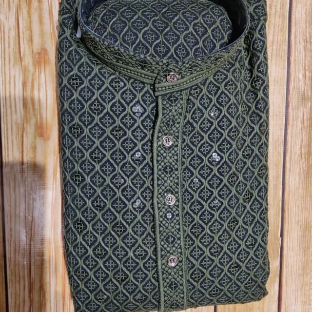 Dark Green and Black Kurta