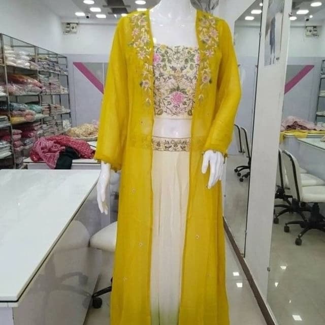Yellow, Cream, and Pastel colors Anarkali Suit Set