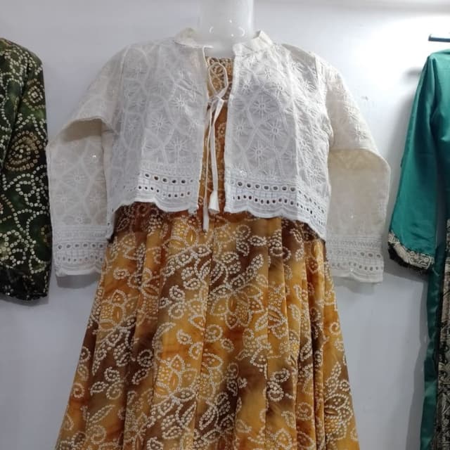 White, Mustard, Brown Dress with Jacket