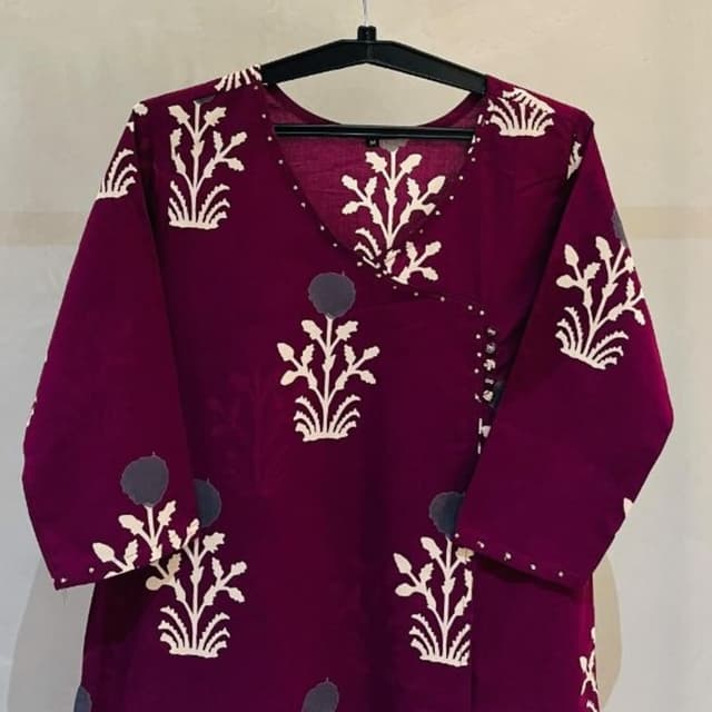 Burgundy with off-white and grey accents Kurti/Tunic