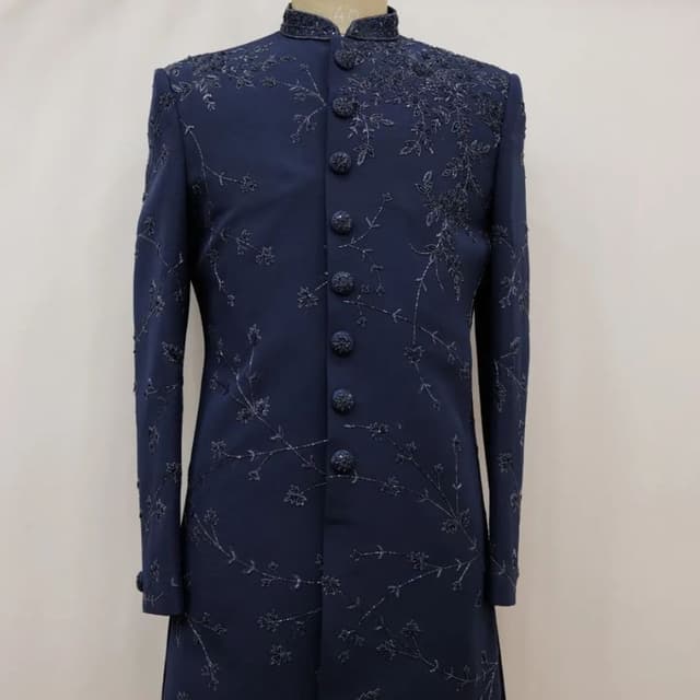 Navy Blue with silver accents Sherwani