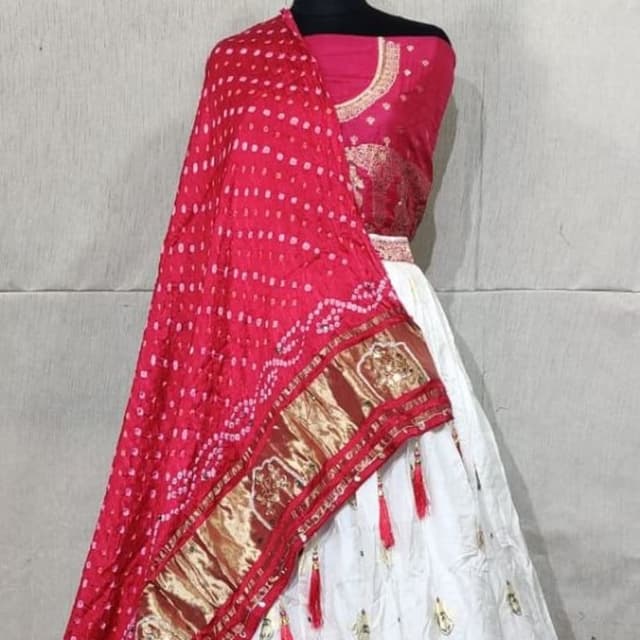 Red, White, Gold Lehenga Choli
