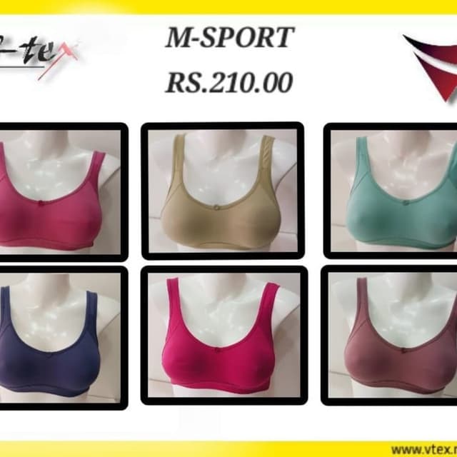 Various shades including pink, beige, teal, navy blue, and a deeper maroon/purple. Sports Bra