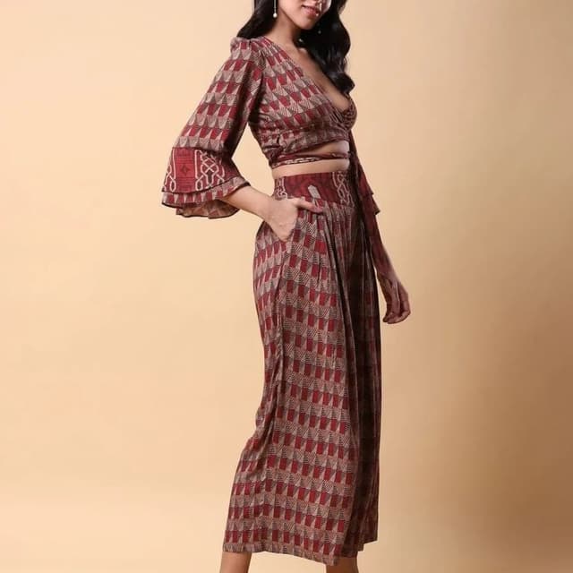 Burgundy and Beige Co-ord Set