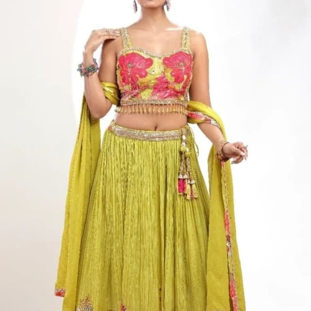 Yellow, Pink, and Gold Lehenga Choli