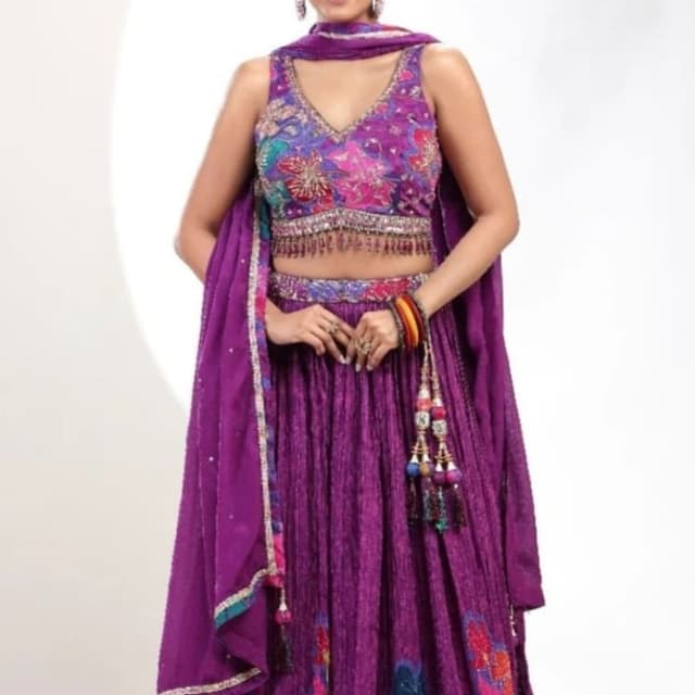 Purple, with multicolor floral embroidery Lehenga Choli