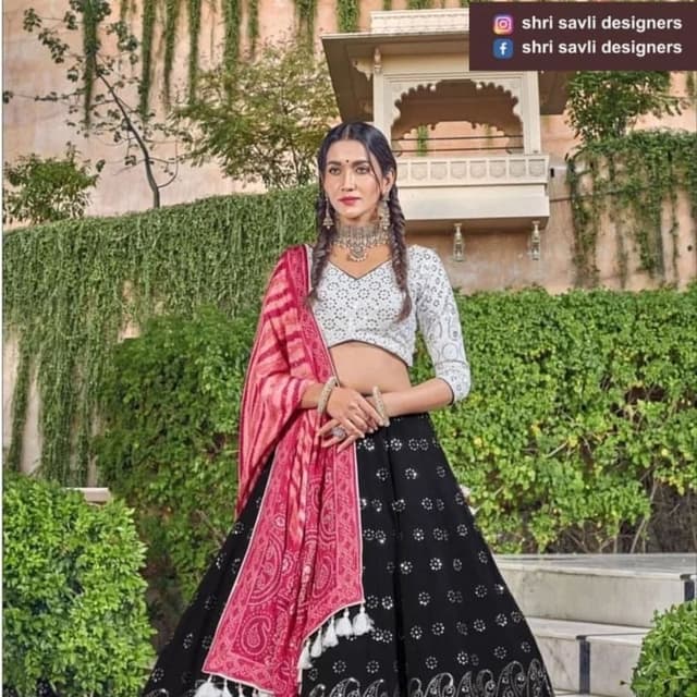 Black, White, Pink Lehenga Choli