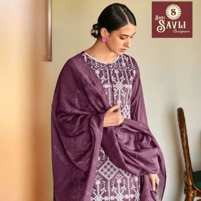 Plum and White Salwar Kameez with Dupatta