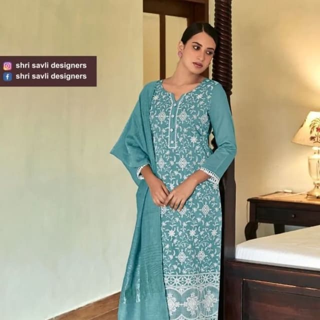 Teal and White Salwar Suit