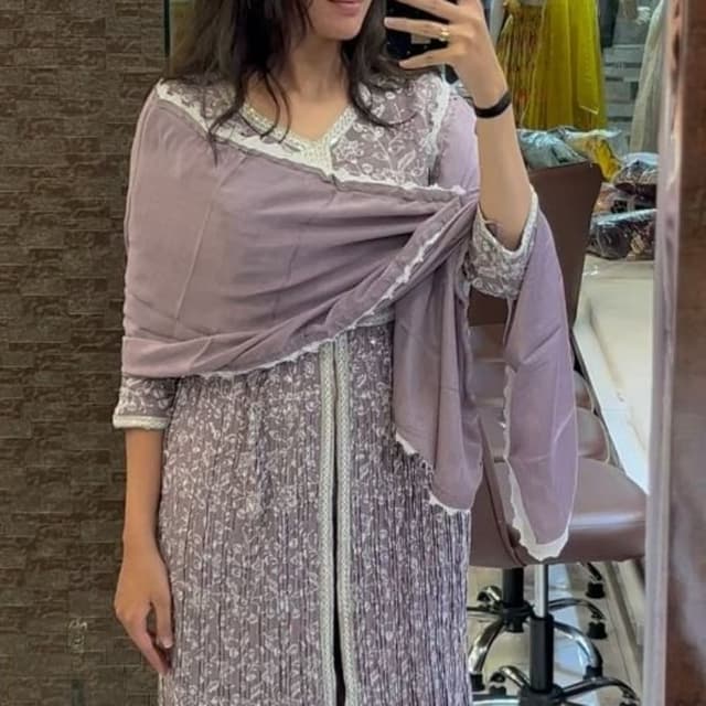 Lavender, White Dress with Shawl