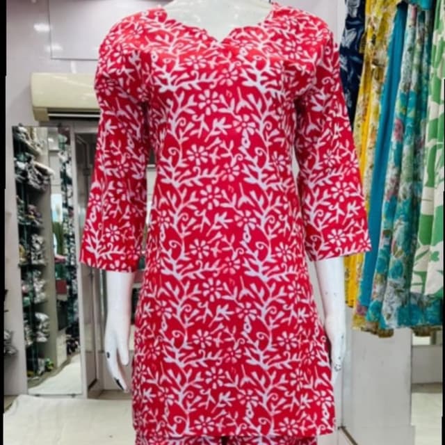 Red and White Kurta