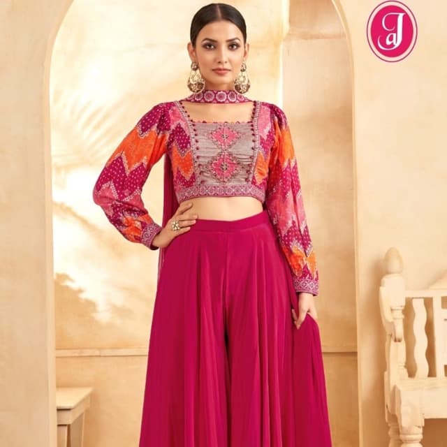 Magenta, Orange, and Beige Sharara Set