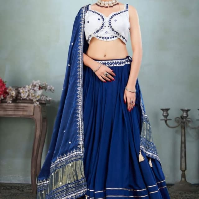 Blue and White Lehenga Choli
