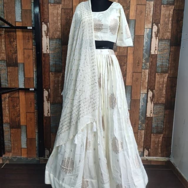 Ivory and Gold Lehenga Choli with Dupatta