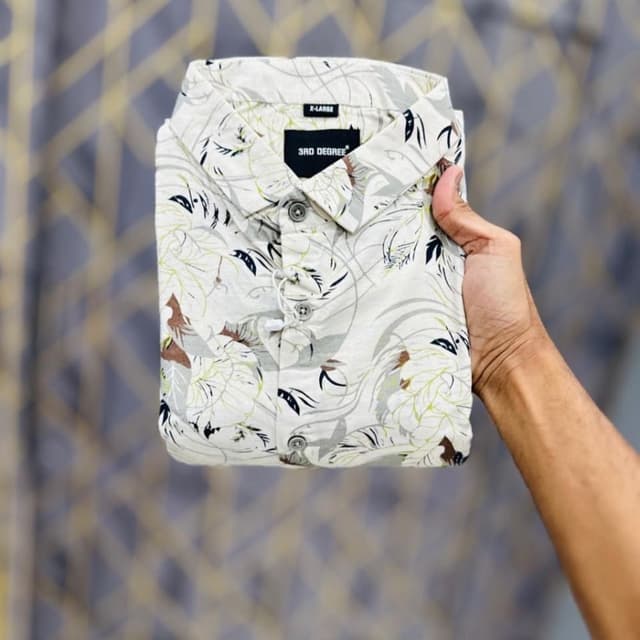 Off-white, gray, black, brown, and pale green Shirt