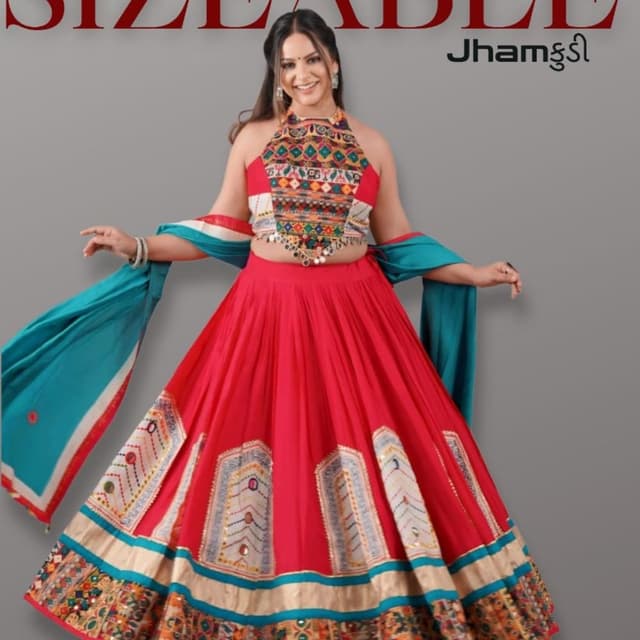 Red, Turquoise, Gold, and Multicolor Lehenga Choli