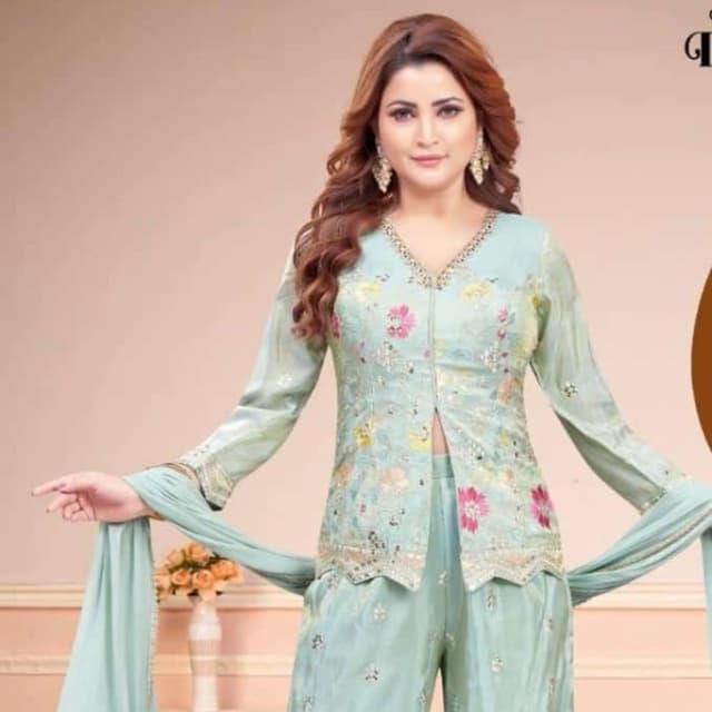 Light Blue, Pink, Yellow, Green Sharara Suit