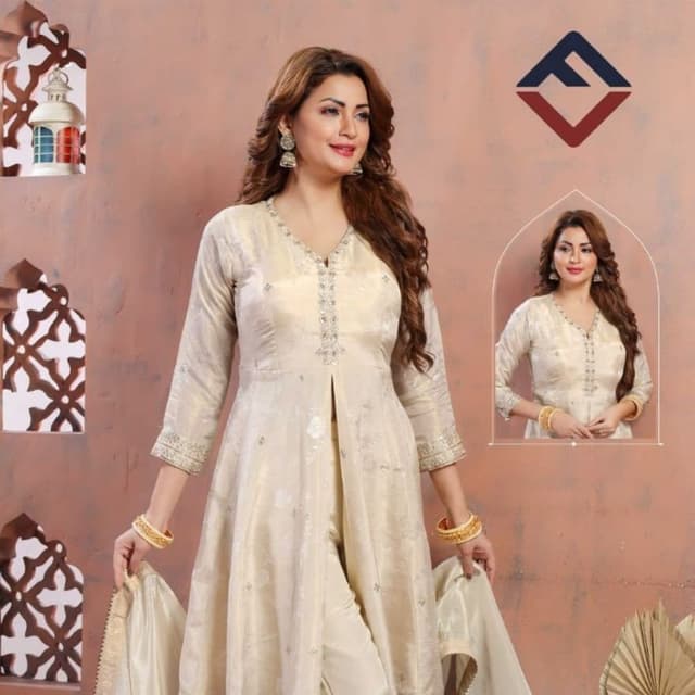 Ivory/Cream with silver accents Anarkali Suit